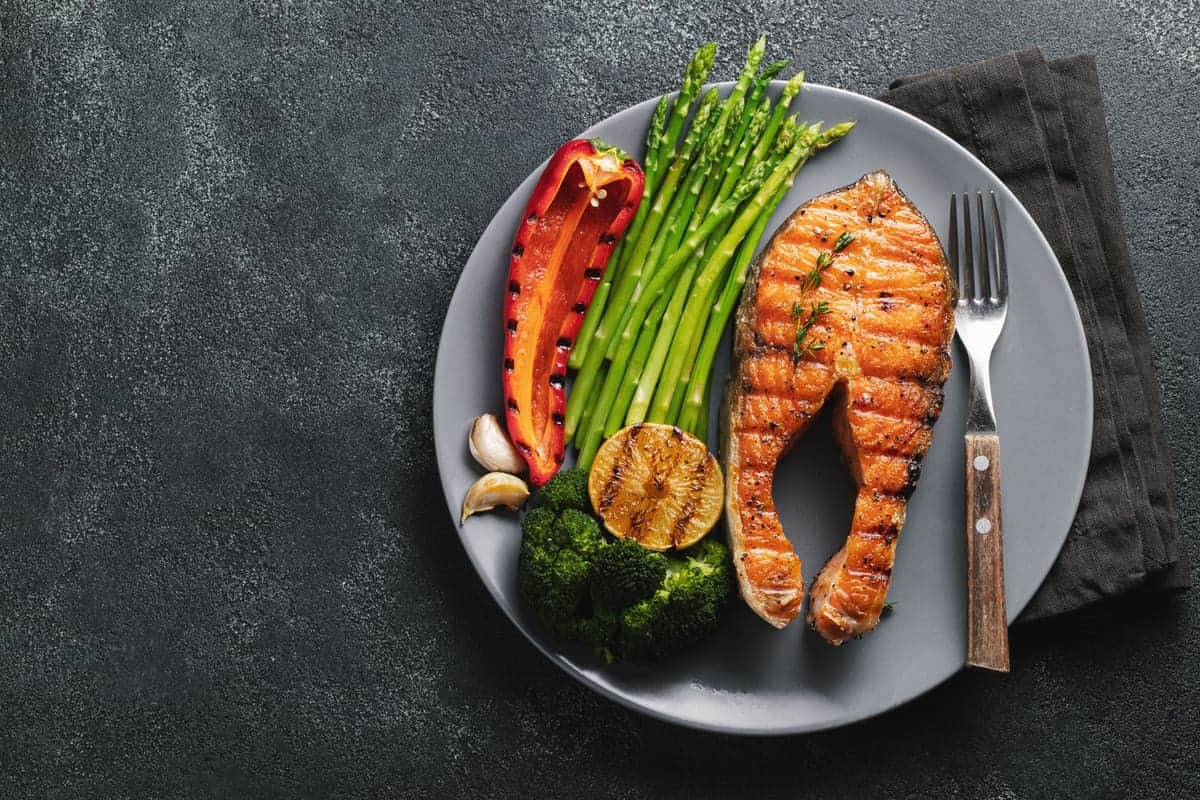 Plate of salmon and vegetables