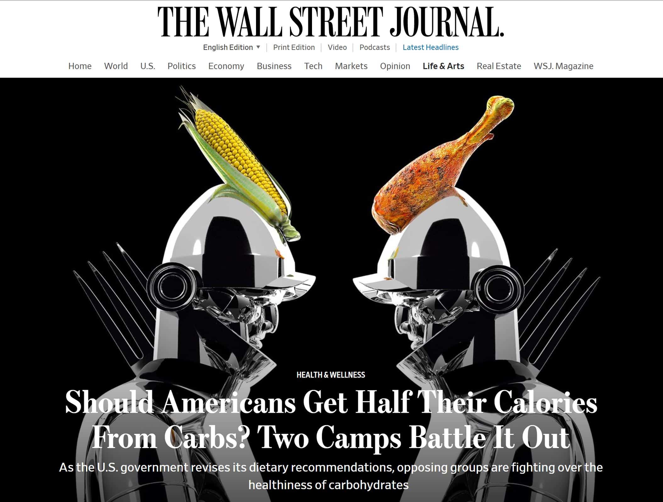 Image of Wall Street Journal low-carb online article